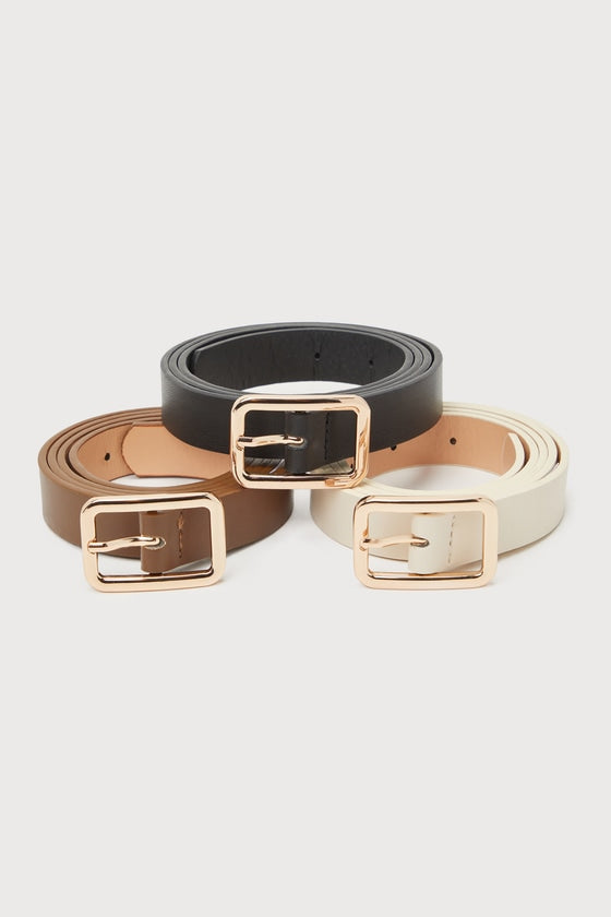 Stylish Setup Black, Ivory, and Brown Three-Piece Belt Set