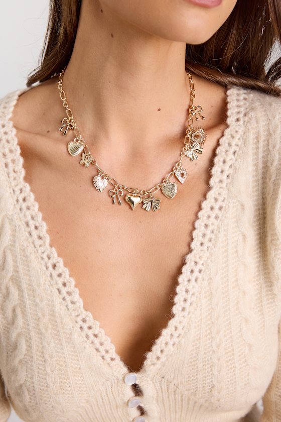 Harita Gold Heart and Bow Charm Necklace