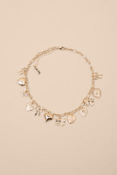 Harita Gold Heart and Bow Charm Necklace