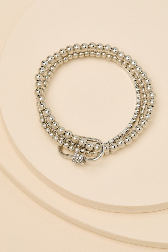 Fontaine Silver Beaded Rhinestone Three-Piece Bracelet Set