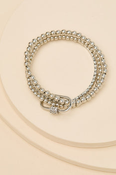 Fontaine Silver Beaded Rhinestone Three-Piece Bracelet Set