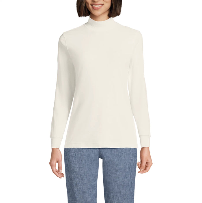 Lands End Women's Cotton Long Sleeve Mock Turtleneck